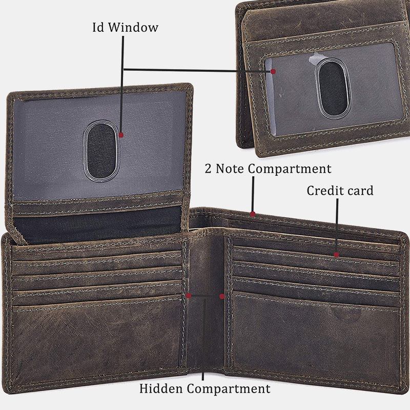 Män Äkta Läder Bifold Kort Multi-card Slots Kortfodral Plånbok Pengar Clip