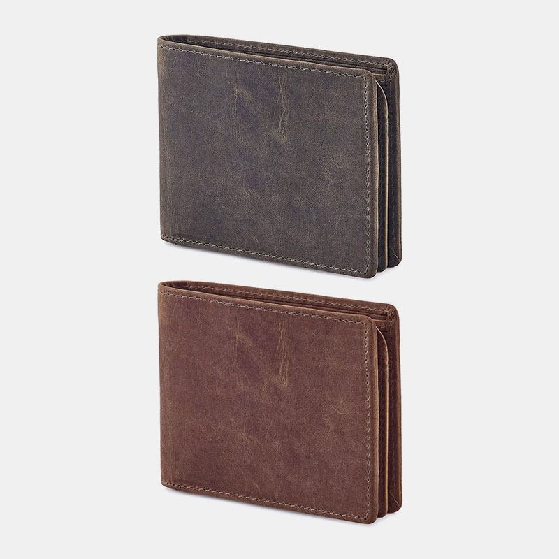 Män Äkta Läder Bifold Kort Multi-card Slots Kortfodral Plånbok Pengar Clip