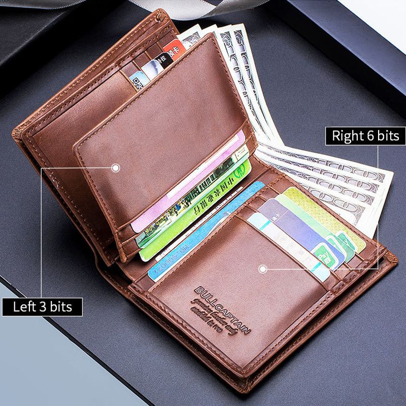 Män Äkta Läder Bifold Multi-card Slot Korthållare Myntväska Pengar Clip Plånbok