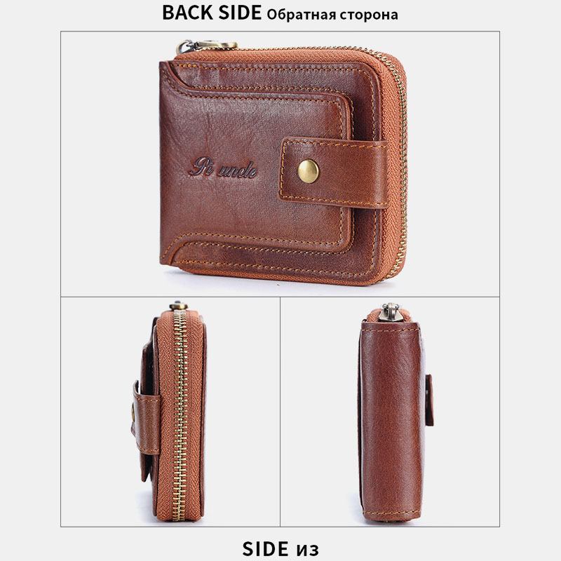 Män Äkta Läder Blockerande Plånbok Vintage Organizer Dragkedja Plånbok