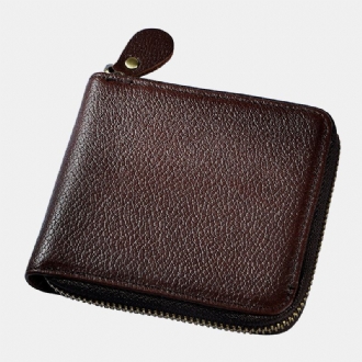 Män Äkta Läder Kohud Retro Klassisk Bifold Zipper Card Holder Plånbok