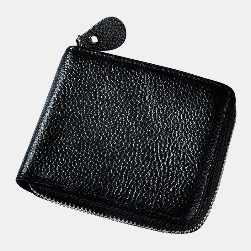 Män Äkta Läder Kohud Retro Klassisk Bifold Zipper Card Holder Plånbok