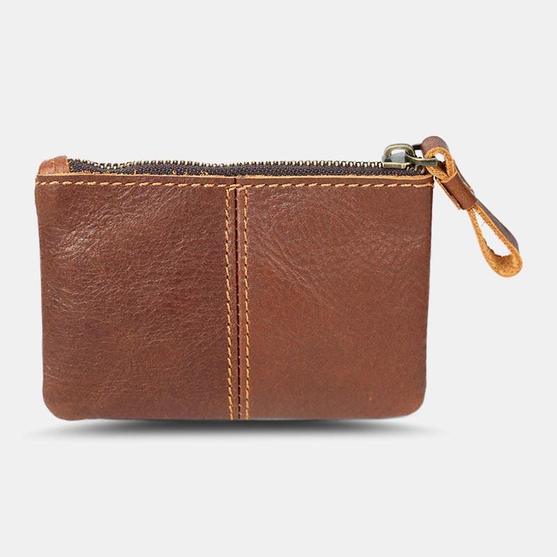 Män Äkta Läder Retro Mini Myntväska Kort Dragkedja Plånbok Clutch Plånböcker Kortfodral