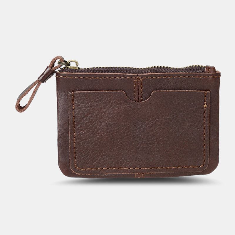 Män Äkta Läder Retro Mini Myntväska Kort Dragkedja Plånbok Clutch Plånböcker Kortfodral