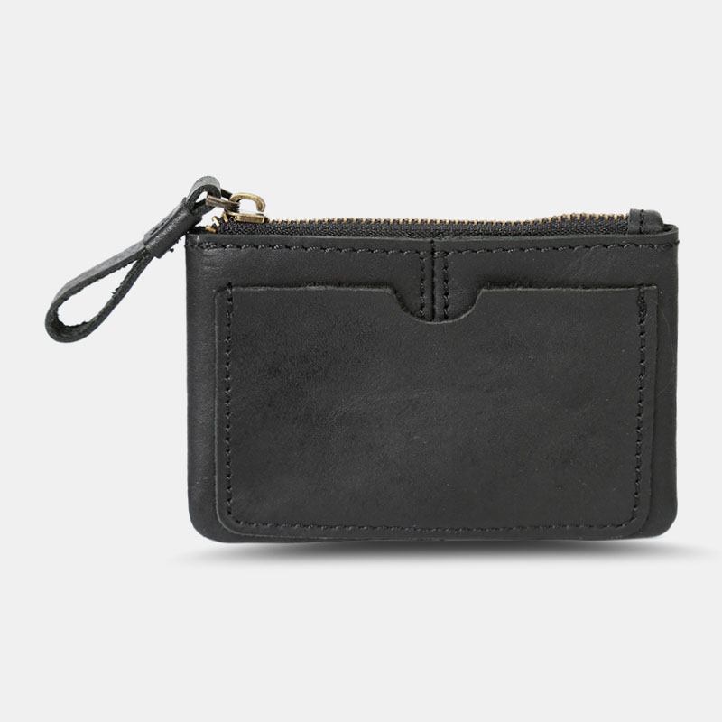 Män Äkta Läder Retro Mini Myntväska Kort Dragkedja Plånbok Clutch Plånböcker Kortfodral