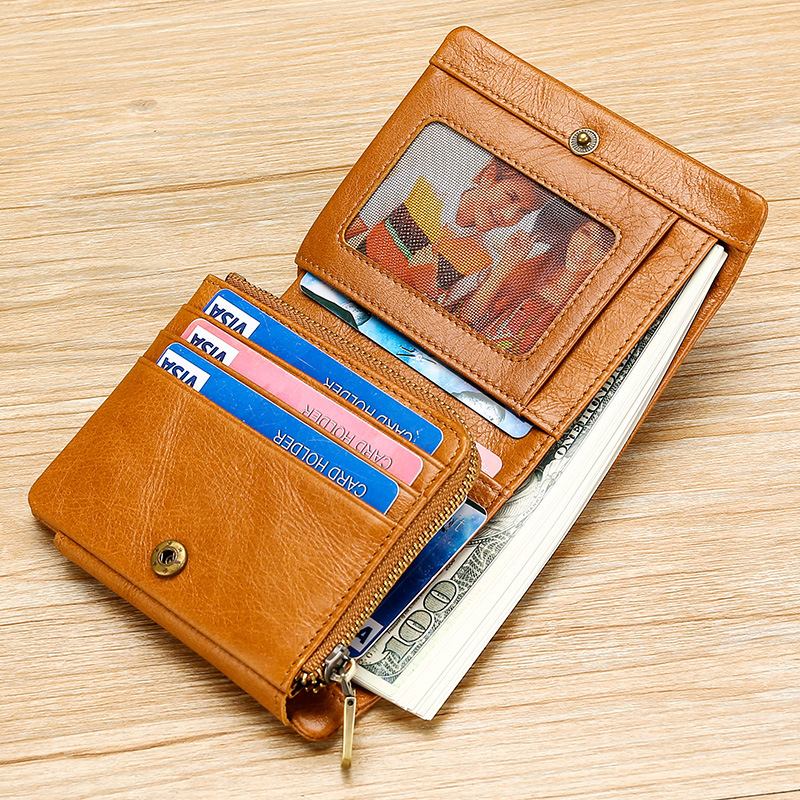 Män Äkta Läder Retro Trifold Multi Card Slot Casual Korthållare Plånbok