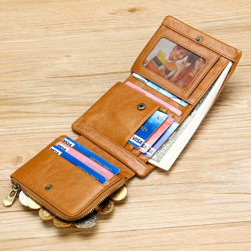 Män Äkta Läder Retro Trifold Multi Card Slot Casual Korthållare Plånbok