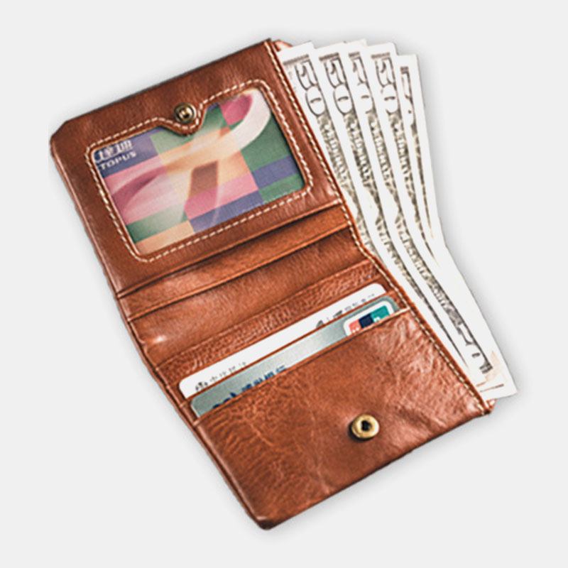 Män Äkta Läder Ultra-tunn Kort Plånbok Retro Bifold Mini-kortfodral Money Clip