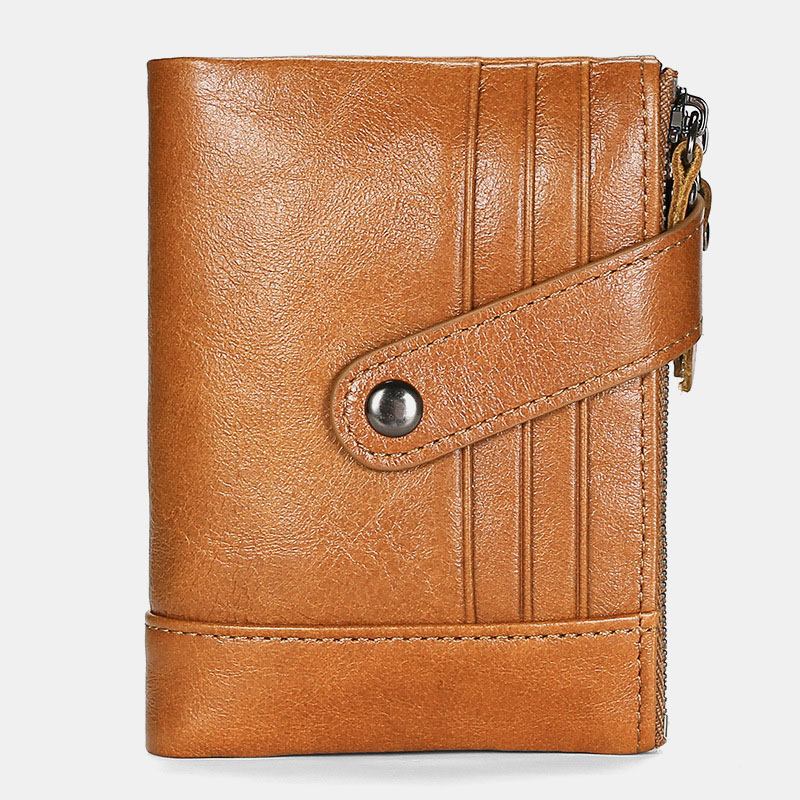 Män Äkta Läder Vintage Blocking Zipper Coin Wallet