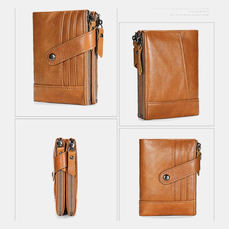 Män Äkta Läder Vintage Blocking Zipper Coin Wallet