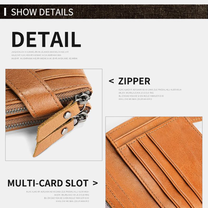 Män Äkta Läder Vintage Blocking Zipper Coin Wallet