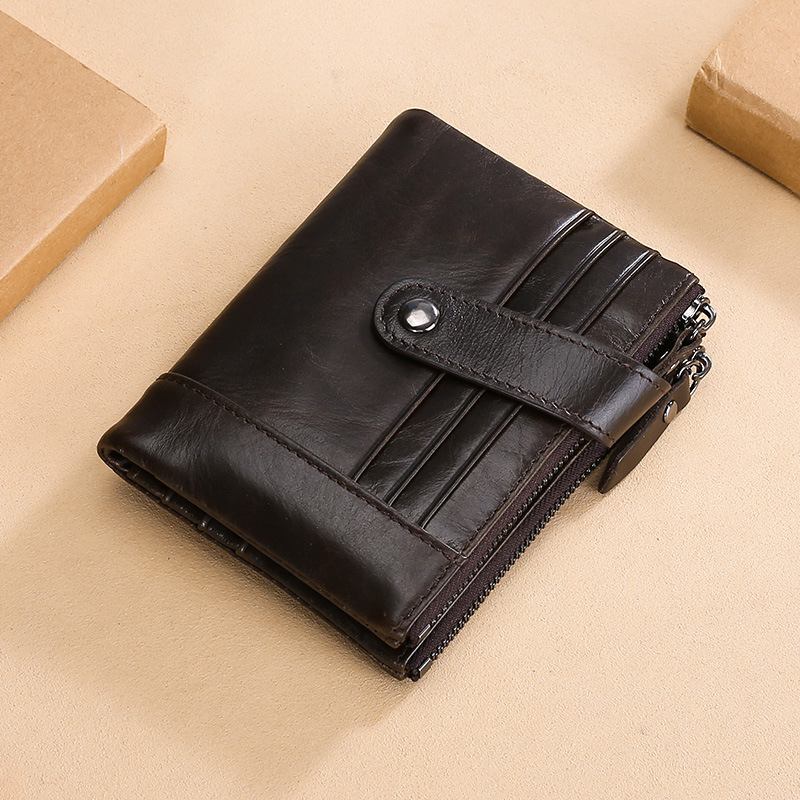 Män Äkta Läder Vintage Blocking Zipper Coin Wallet