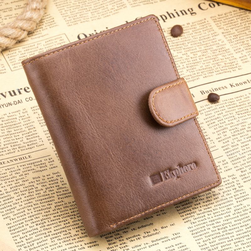 Män Bifold Kort Plånbok Vintage Äkta Läder Multi-card Slot Korthållare Hasp Myntväska