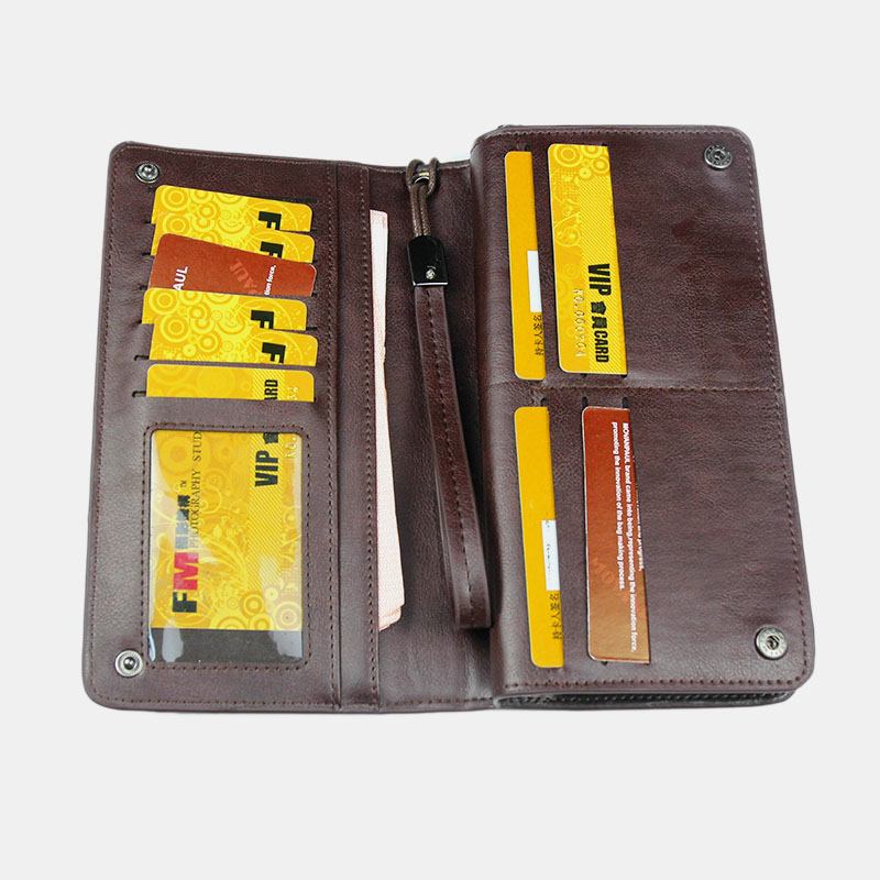 Män Faux Leather Long Wallet Business Money Zipper Wallet