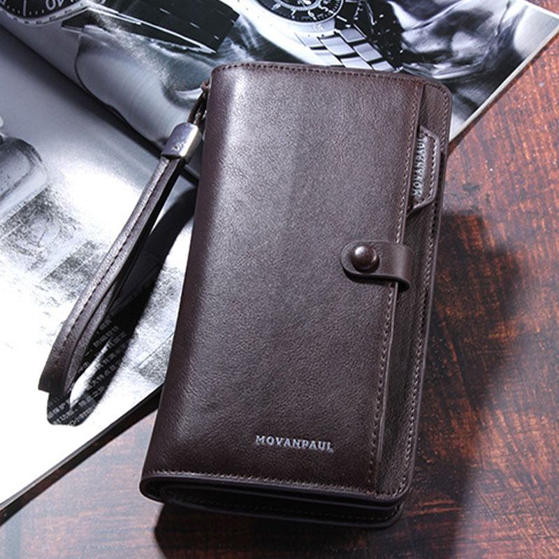 Män Faux Leather Long Wallet Business Money Zipper Wallet