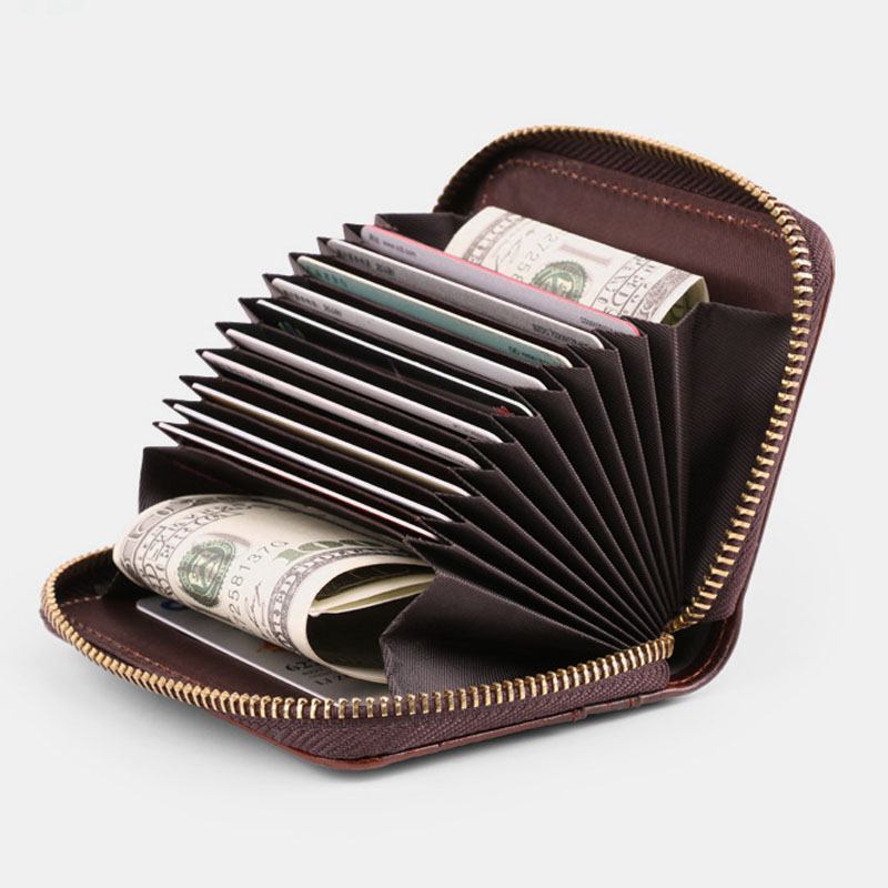 Män Kohud Orgelplånbok Anti-magnetisk Multi-card Slot Korthållare Money Clip Card Case