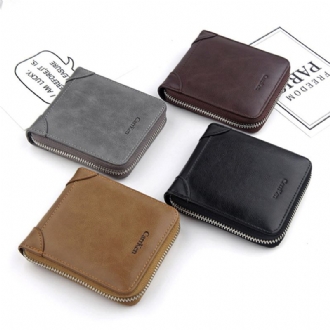 Män Konstläder Tri-fold Retro Zipper Multi-card Slots Vägg