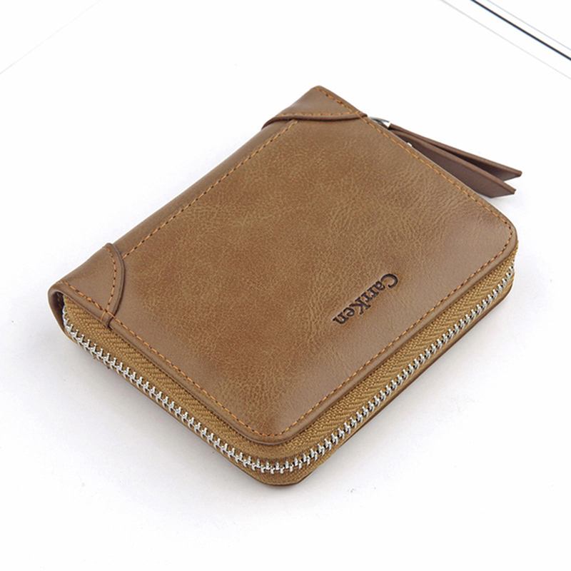 Män Konstläder Tri-fold Retro Zipper Multi-card Slots Vägg