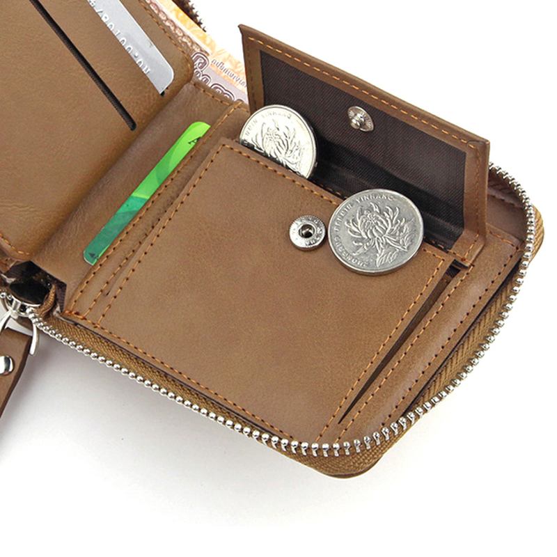 Män Konstläder Tri-fold Retro Zipper Multi-card Slots Vägg