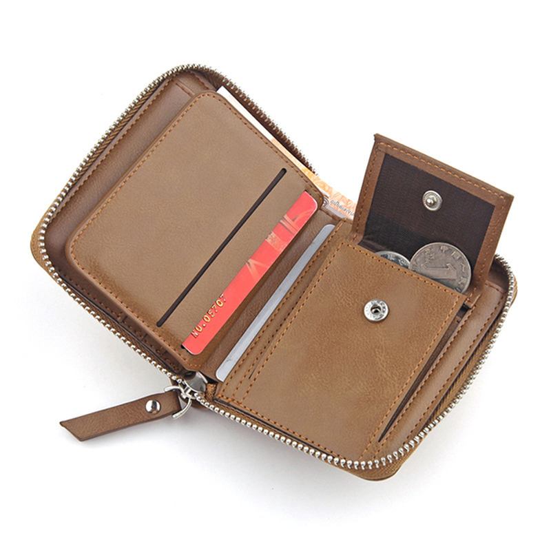 Män Konstläder Tri-fold Retro Zipper Multi-card Slots Vägg