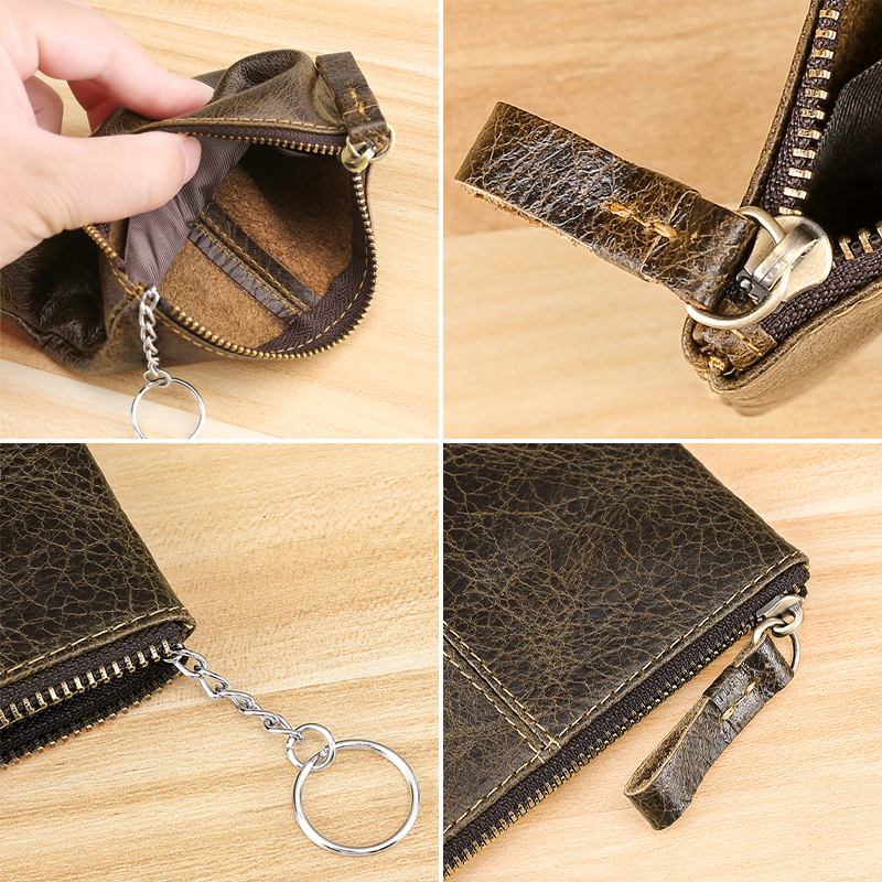 Män Minin Kort Zipper Kohud Plånböcker Myntväska Pengar Clip Clutch Plånböcker Nyckelfodral