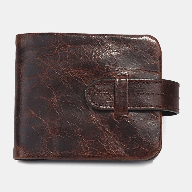 Män Oljevax Läder Kort Hopfällbar Plånbok Retro Mode Tunn Bifold Clutch Plånbok Myntväska Korthållare Pengaklämma