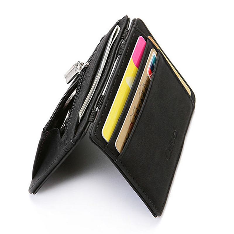 Män Pu Läder Money Clip Tunn Bifold Wallet Kreditkortshållare