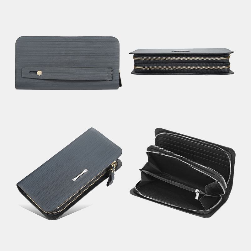 Män Pu-läder Stor Kapacitet Multi-card Slot Bärhandtag Casual Clutch Bag Korthållare Plånbok