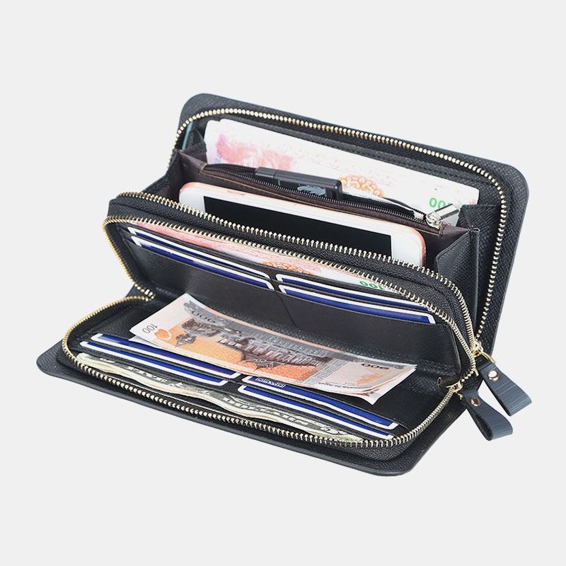 Män Pu-läder Stor Kapacitet Multi-card Slot Bärhandtag Casual Clutch Bag Korthållare Plånbok