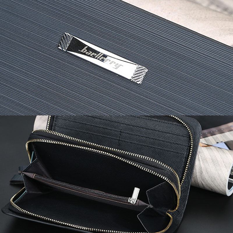 Män Pu-läder Stor Kapacitet Multi-card Slot Bärhandtag Casual Clutch Bag Korthållare Plånbok