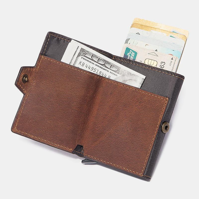 Män Retro Blockerande Antimagnetisk Kohudsplånbok Casual Multi-card Slot Hasp Korthållare Multifunktion Pengklämma