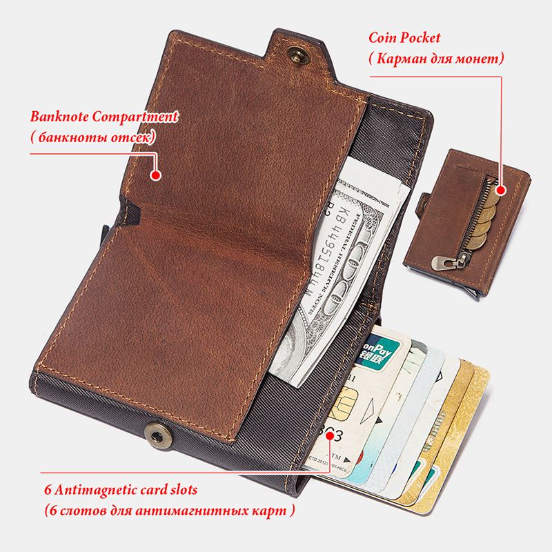 Män Retro Blockerande Antimagnetisk Kohudsplånbok Casual Multi-card Slot Hasp Korthållare Multifunktion Pengklämma