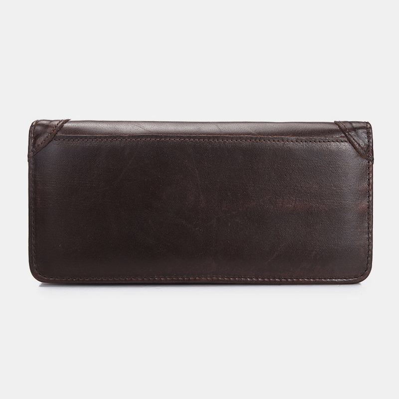 Män Retro Lång Bifold Plånbok I Äkta Läder Casual 12-kortsfack Korthållare Pengar Clutch-väska