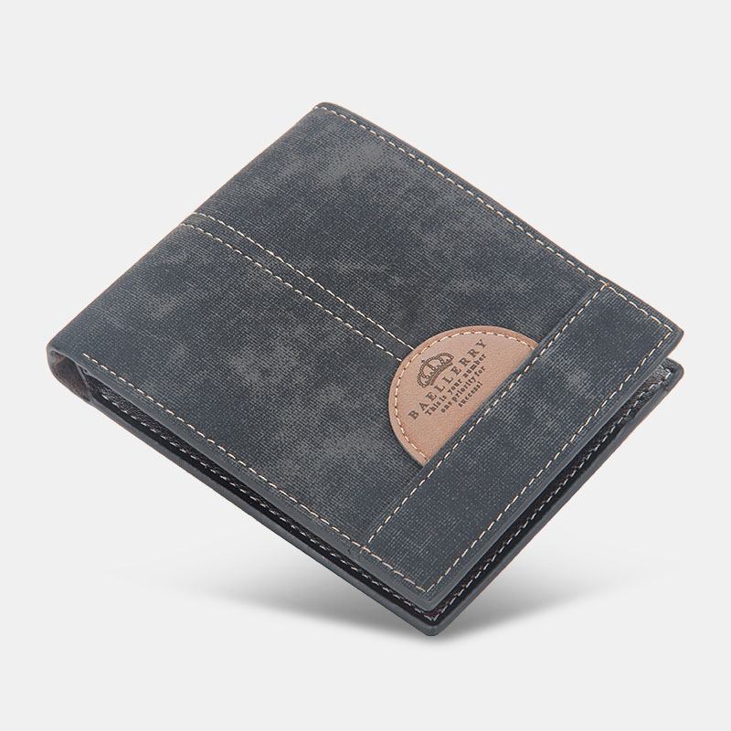 Män Tunn Bifold Denim Mönster Pu Läder Plånbok Multi-card Slot Korthållare Stor Kapacitet Myntväska