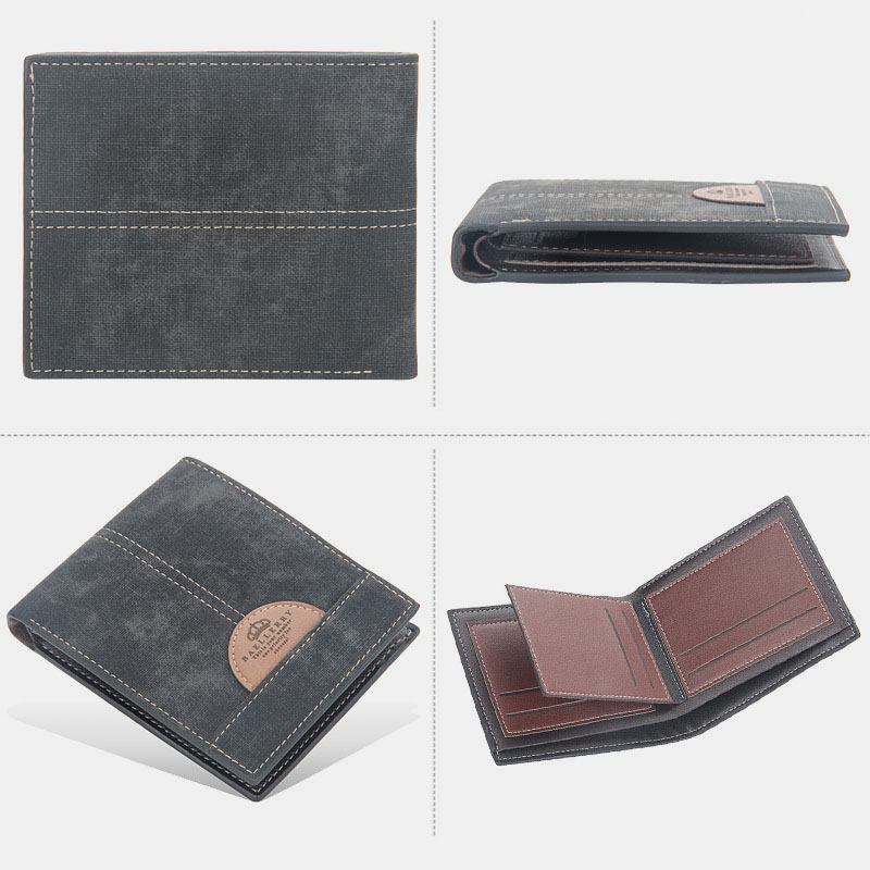 Män Tunn Bifold Denim Mönster Pu Läder Plånbok Multi-card Slot Korthållare Stor Kapacitet Myntväska