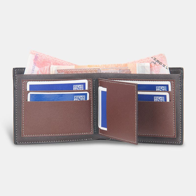 Män Tunn Bifold Denim Mönster Pu Läder Plånbok Multi-card Slot Korthållare Stor Kapacitet Myntväska