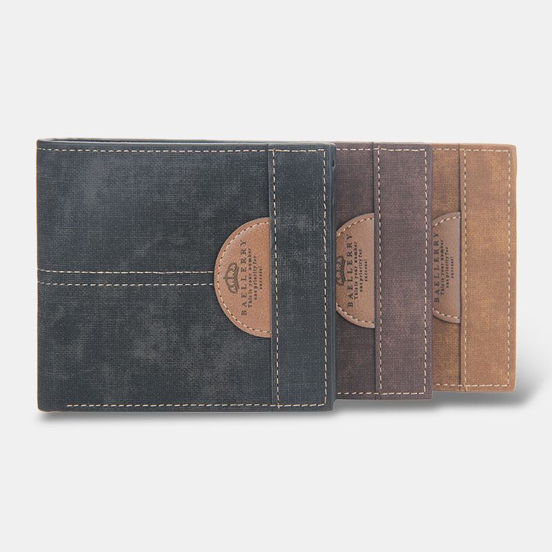 Män Tunn Bifold Denim Mönster Pu Läder Plånbok Multi-card Slot Korthållare Stor Kapacitet Myntväska