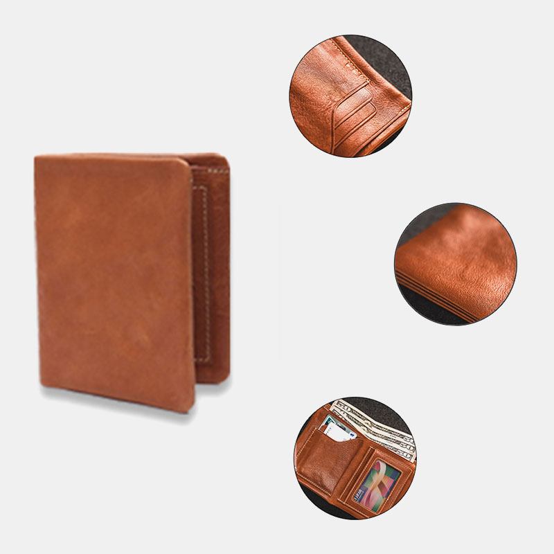 Män Vegetabiliskt Garvat Koskinn Bifold Kort Plånbok Kortfodral Money Clip