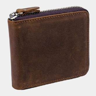 Män Vintage Äkta Läder Dragkedja Runt Cardwallet Hållare Myntväska