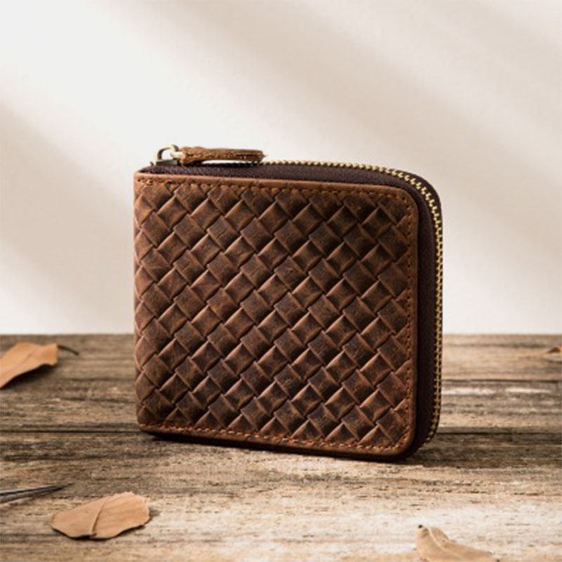 Män Vintage Äkta Läder Dragkedja Runt Cardwallet Hållare Myntväska