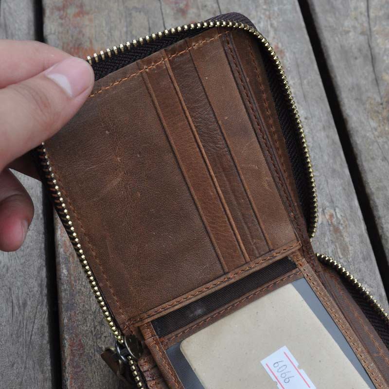 Män Vintage Äkta Läder Dragkedja Runt Cardwallet Hållare Myntväska