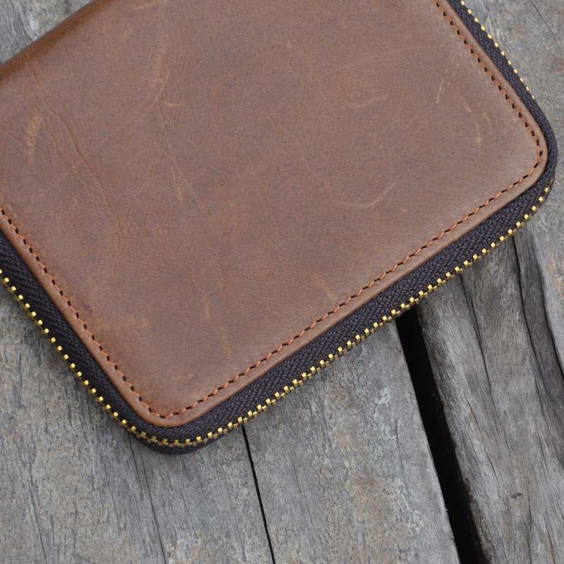 Män Vintage Äkta Läder Dragkedja Runt Cardwallet Hållare Myntväska