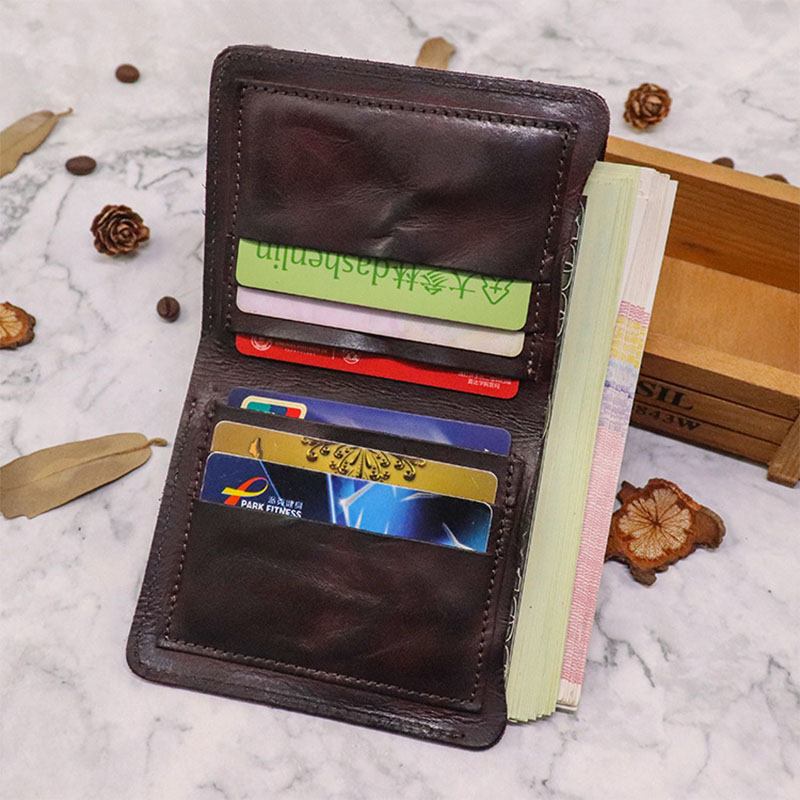 Man Bifold Vertikal Kohud Vik Plånbok Retro Multi-card Slot Korthållare Penningklämma Mini Myntväska