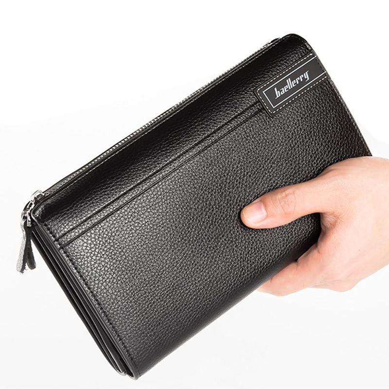 Pu Business Casual Zipper Clutch Bag 4 Cash Pockets Plånbok För Män