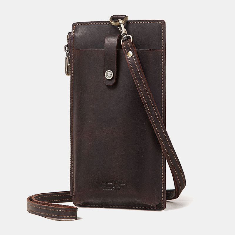 Unisex Äkta Läder Nötskinn Dragkedja Retro 6.3 Tums Telefonväska Clutch Plånbok