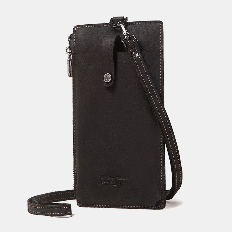 Unisex Äkta Läder Nötskinn Dragkedja Retro 6.3 Tums Telefonväska Clutch Plånbok