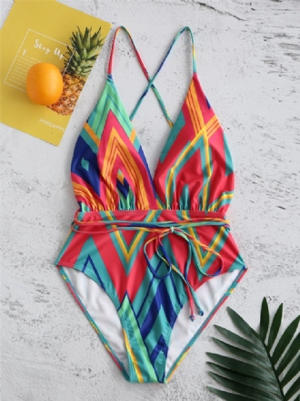 Blommigt Tryckt Dragsko Criss Cross Rygglösa Badkläder Chic One-pieces