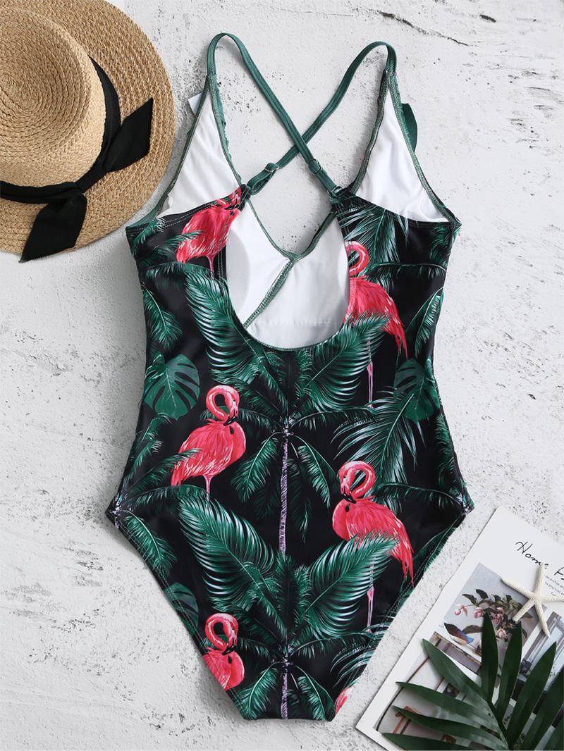 Dam Tropical Leaves Flamingo Med Tryck Volanger Hawaii Holiday One Piece Patchwork Badkläder