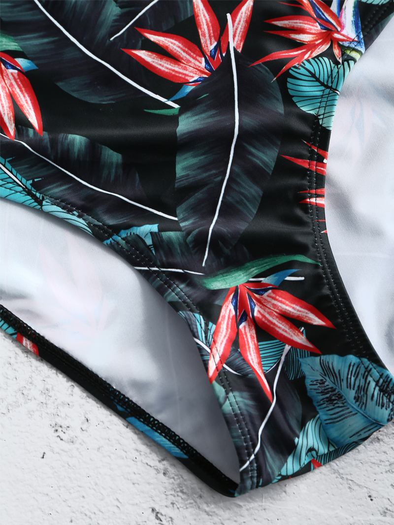 Dam Tropical Leaves Flamingo Med Tryck Volanger Hawaii Holiday One Piece Patchwork Badkläder