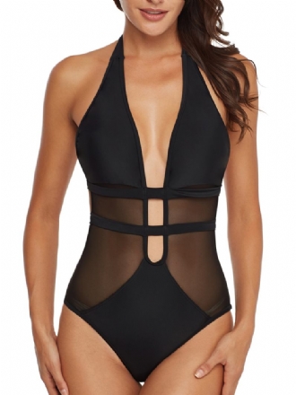 One Pieces Black Mesh Hollow Badkläder